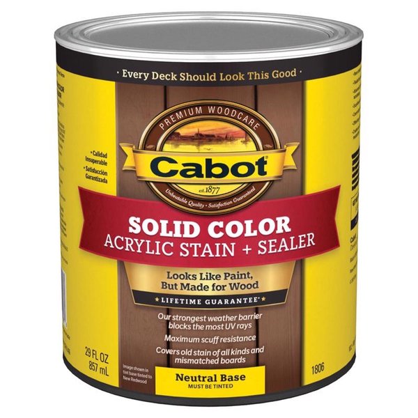 Cabot Solid Color Acrylic Stain & Sealer Solid Tintable Neutral Base Acrylic Deck Stain 1 qt 140.0001806.005